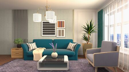 Interior of the living room. 3D illustration.