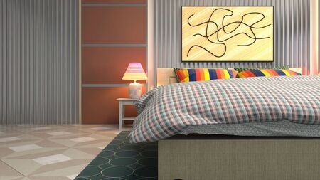Bedroom interior. Bed. 3d illustration.