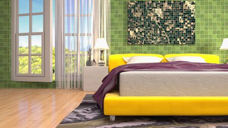 Bedroom interior. Bed. 3d illustration.の写真素材