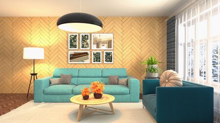 Interior of the living room. 3D illustration.