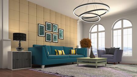 Interior of the living room. 3D illustration.