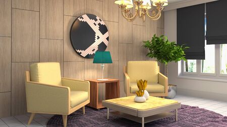 interior with chair. 3d illustration.