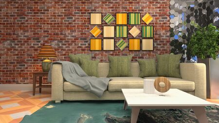 Interior of the living room. 3D illustration.