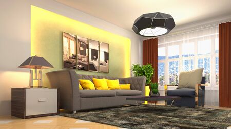 Interior of the living room. 3D illustration.