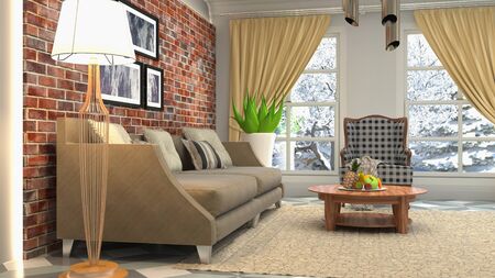 Interior of the living room. 3D illustration.