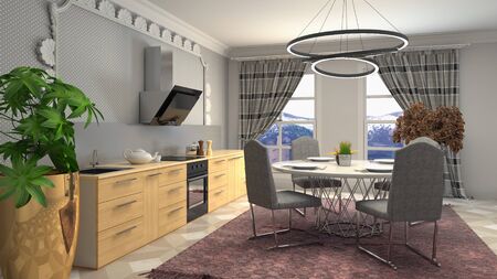 Interior dining area. 3d illustration.