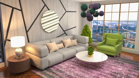 Interior of the living room. 3D illustration.
