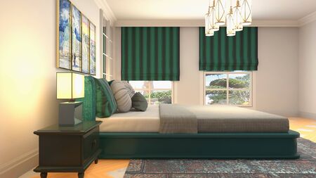 Bedroom interior. Bed. 3d illustration.
