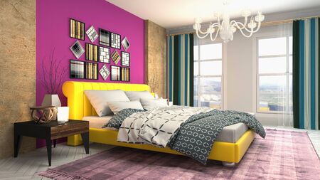 Bedroom interior. Bed. 3d illustration.