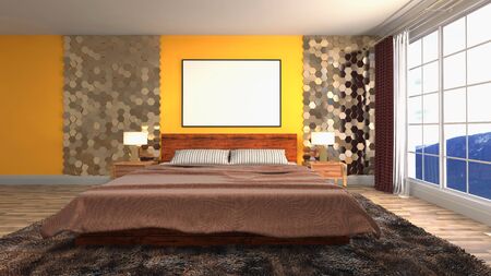mock up poster frame in interior background. 3D Illustration.