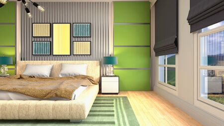 Bedroom interior. Bed. 3d illustration.