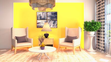 interior with chair. 3d illustration.の写真素材