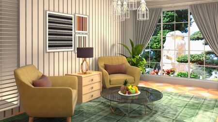 interior with chair. 3d illustration.