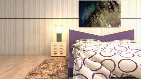 Bedroom interior. Bed. 3d illustration.