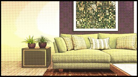 Comics interior of the living room. 3D illustration.