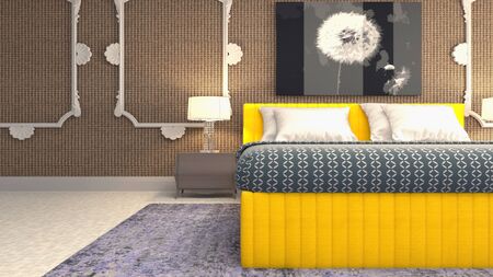 Bedroom interior. Bed. 3d illustration.の写真素材