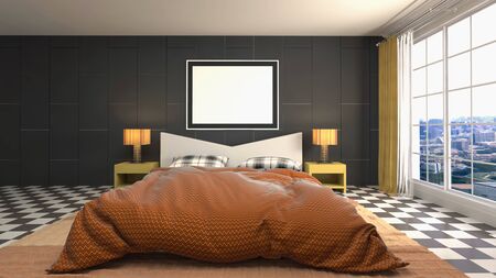 mock up poster frame in interior background. 3D Illustration.の写真素材