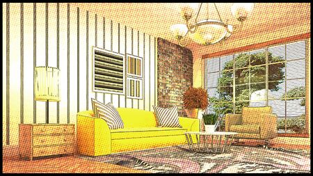 Comics interior of the living room. 3D illustration.の写真素材