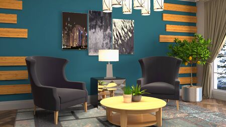 interior with chair. 3d illustration.
