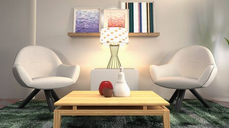 interior with chair. 3d illustration.