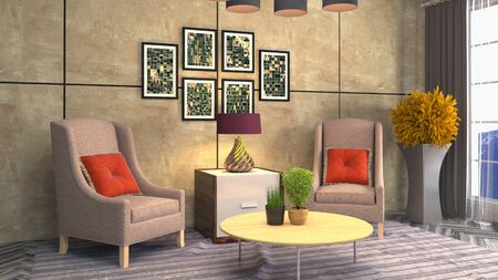 interior with chair. 3d illustration.