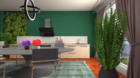 Interior dining area. 3d illustration.