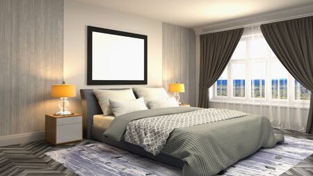 mock up poster frame in interior background. 3D Illustration.の写真素材