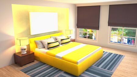 mock up poster frame in interior background. 3D Illustration.