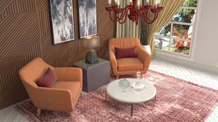 interior with chair. 3d illustration.