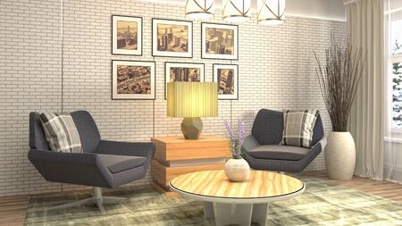 interior with chair. 3d illustration.