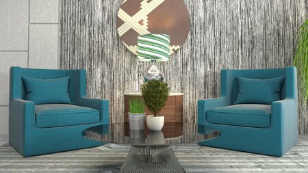 interior with chair. 3d illustration.