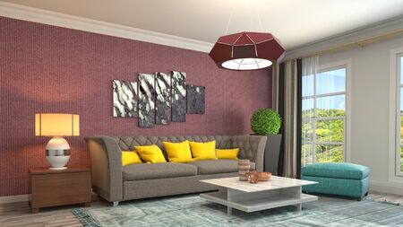Interior of the living room. 3D illustration.
