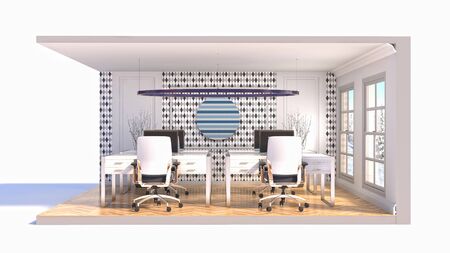 Office interior in a box. 3D illustration.