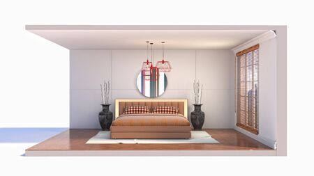Interior of the bedroom in a box. 3D illustration.の写真素材