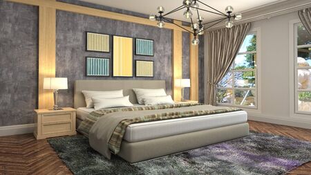 Bedroom interior. Bed. 3d illustration.