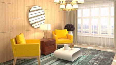 interior with chair. 3d illustration.
