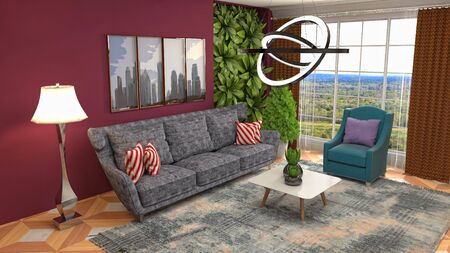 Interior of the living room. 3D illustration.
