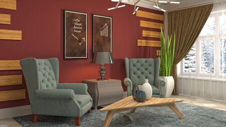 interior with chair. 3d illustration.