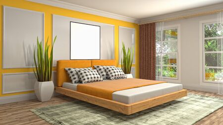 mock up poster frame in interior background. 3D Illustration.の写真素材