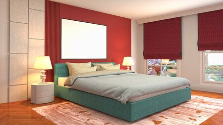 mock up poster frame in interior background. 3D Illustration.の写真素材