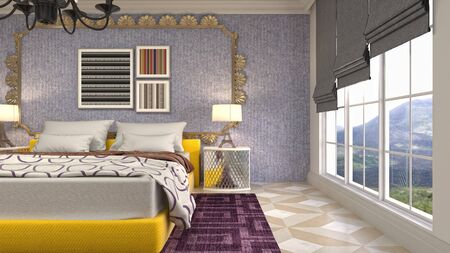 Bedroom interior. Bed. 3d illustration.