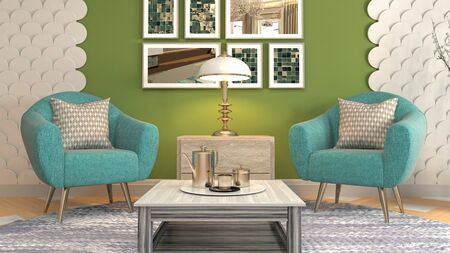interior with chair. 3d illustration.