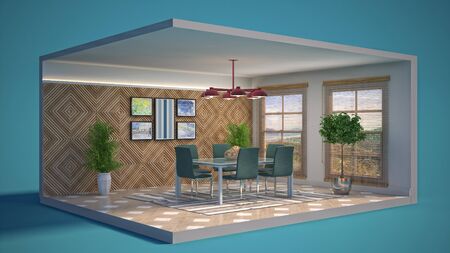 Interior dining area. 3d illustration.の写真素材