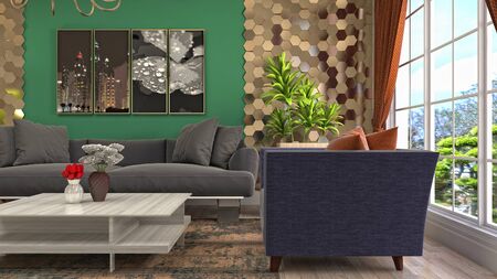 Interior of the living room. 3D illustration.