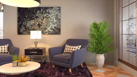 interior with chair. 3d illustration.