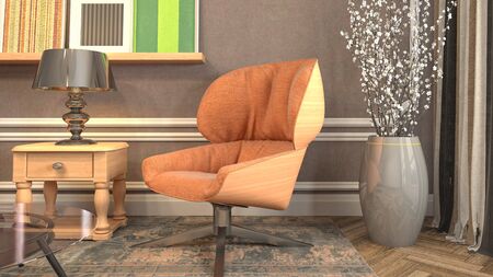 interior with chair. 3d illustration.