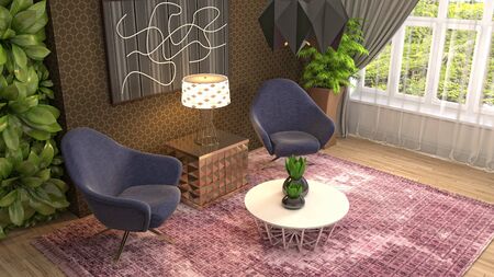 interior with chair. 3d illustration.