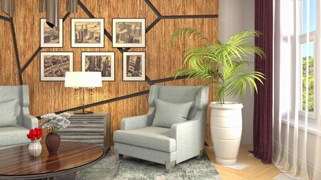 interior with chair. 3d illustration.