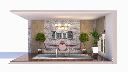 Interior dining area. 3d illustration.