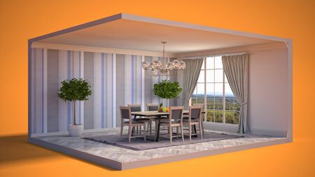 Interior dining area. 3d illustration.の写真素材